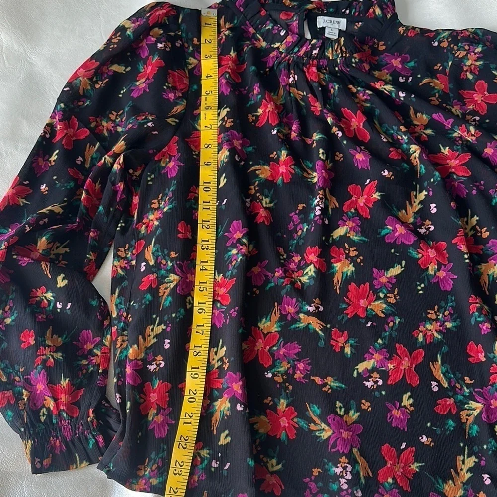 J. Crew Red and Pink Puff Sleeve Blouse